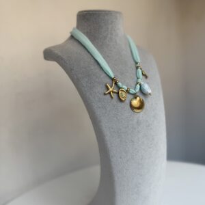 Gold Turkuaz Charmlı Kolye