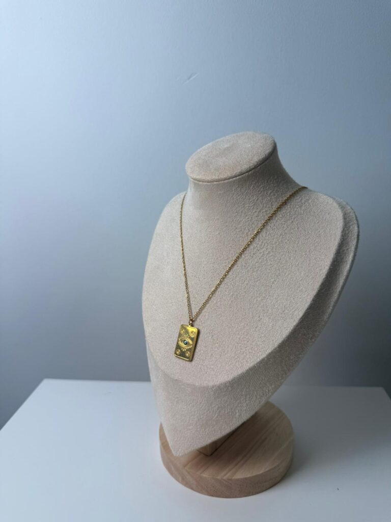 Gold Taşlı Retro Nazar Kolye