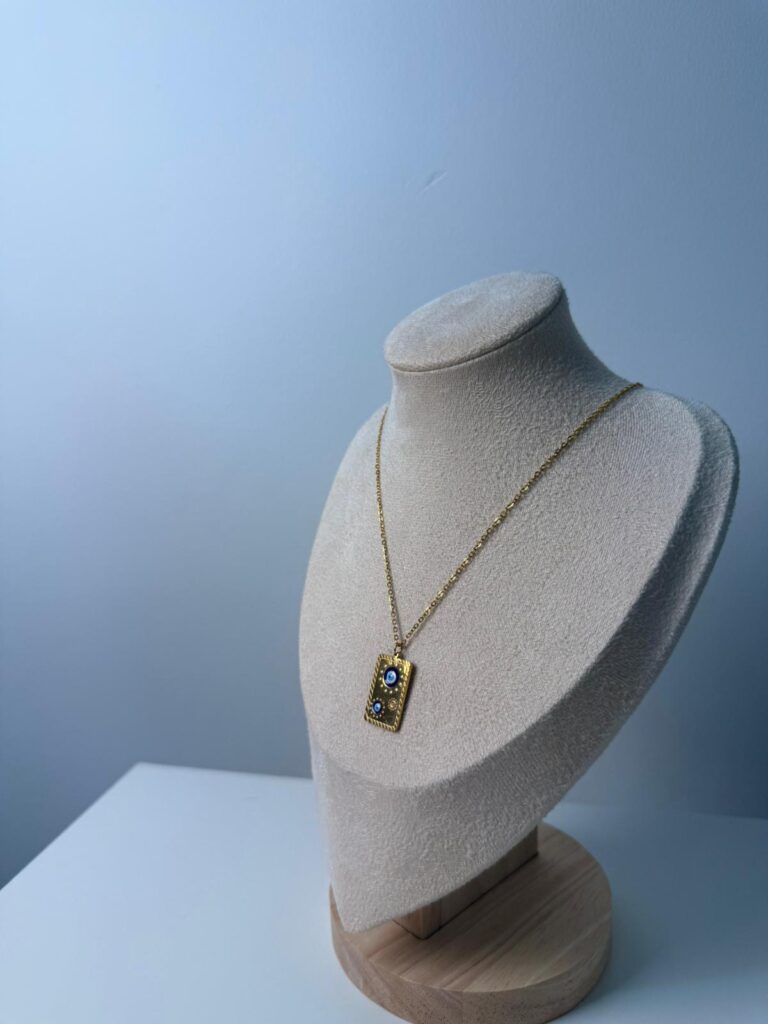 Gold Taşlı Çift Nazar Kolye