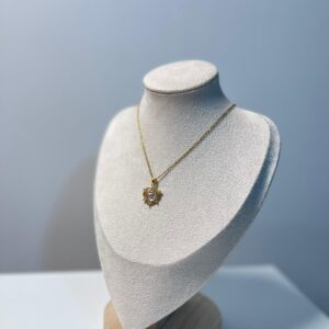 Gold Opal Taş Kalp Desen Kolye