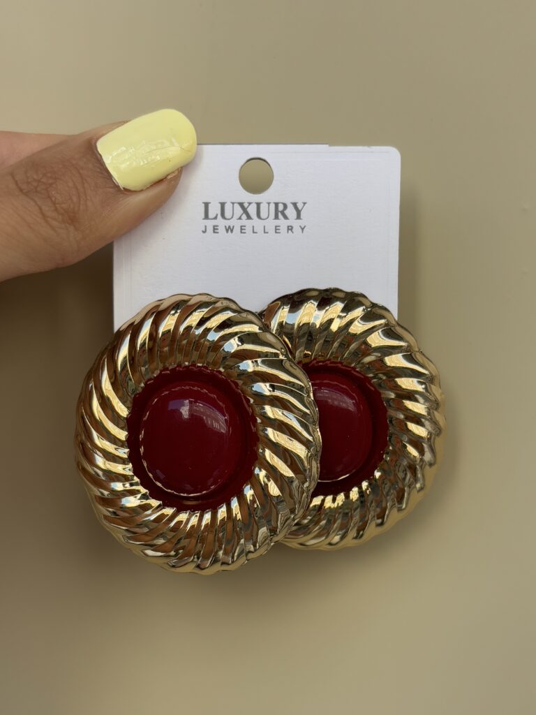 Gold Bordo Büyük Küpe