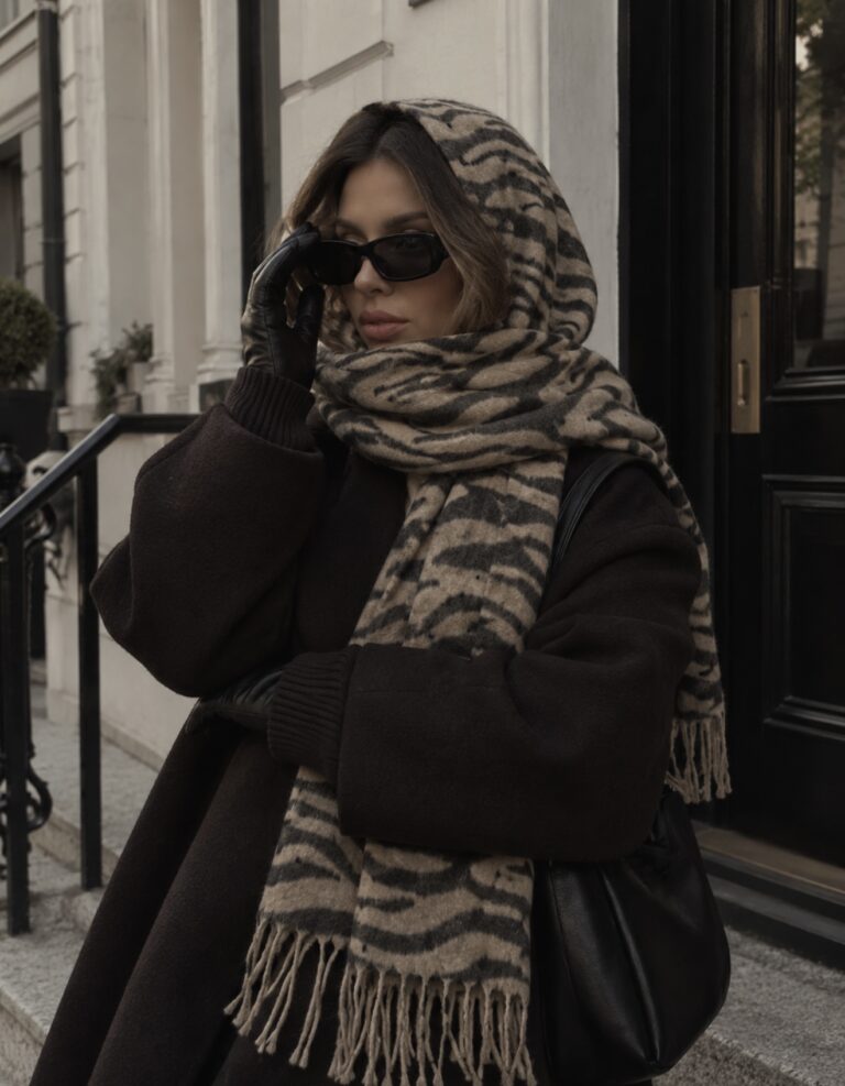 Kahverengi zebra desen şal