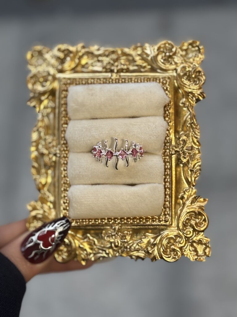 Silver Pembe Taşlı Kemik Yüzük